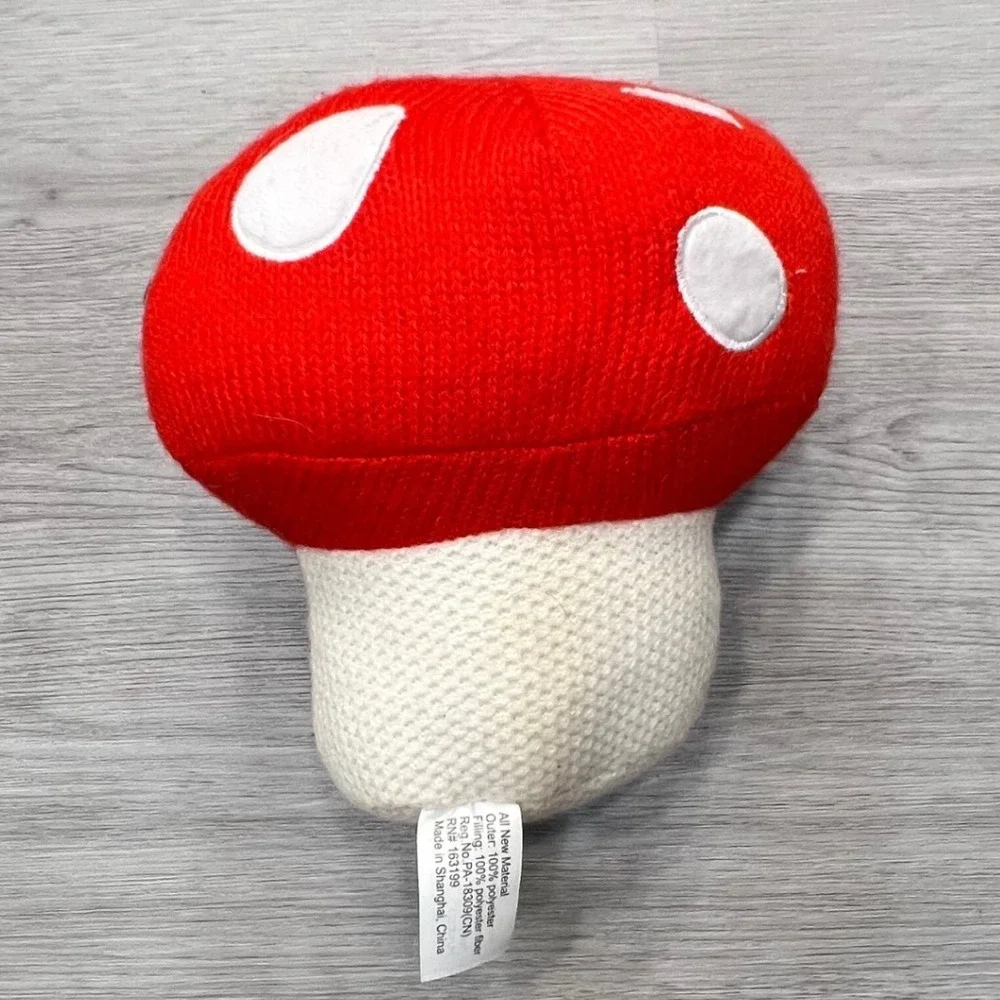 Cute Knitted‎ Mushroom Plush Toy Red White Face Smiley Kawaii Stuffed Animal